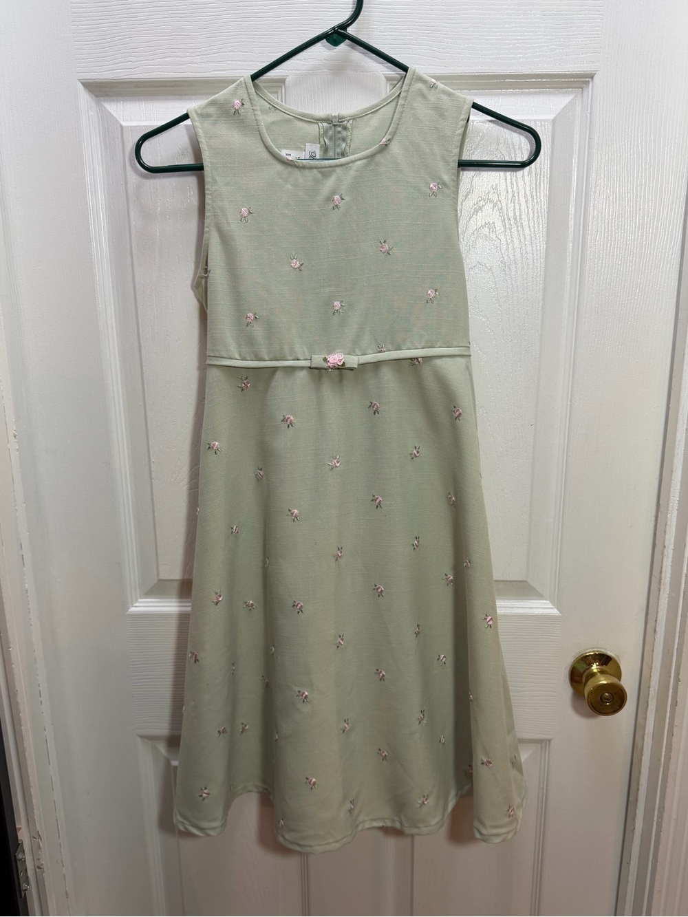 Bonnie Jean Sage Green Dress with Pink Floral Accents
